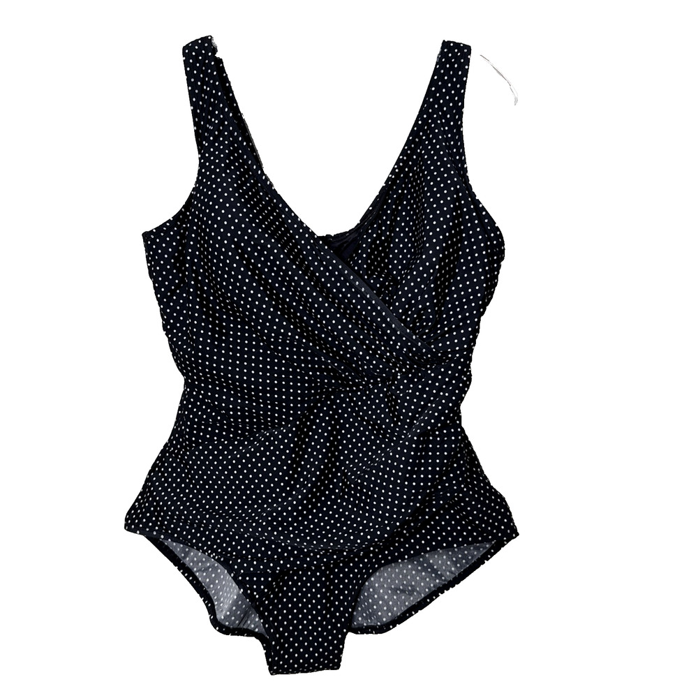 MIRACLESUIT Black One-Piece Swimsuit 22W Polka Dot Wirefree Slimming Soft Cup